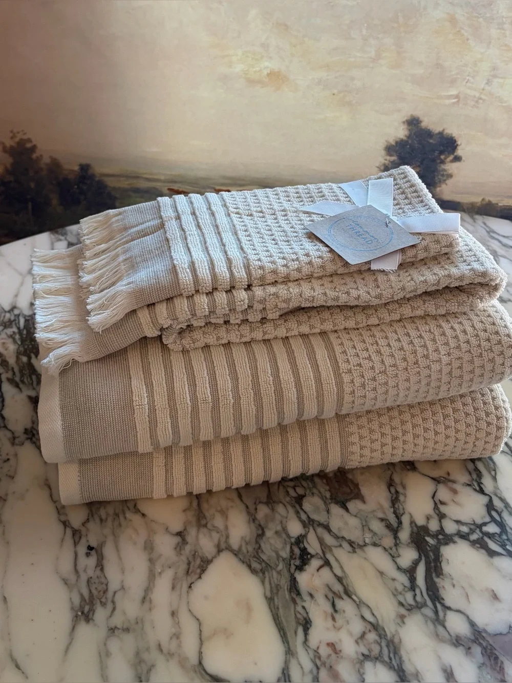 Cream and tan Waffle Weave Towel Set-New & 100% cotton